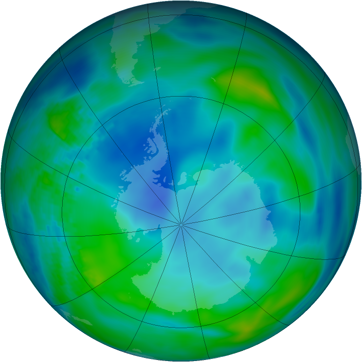 Antarctic ozone map for 22 May 2003